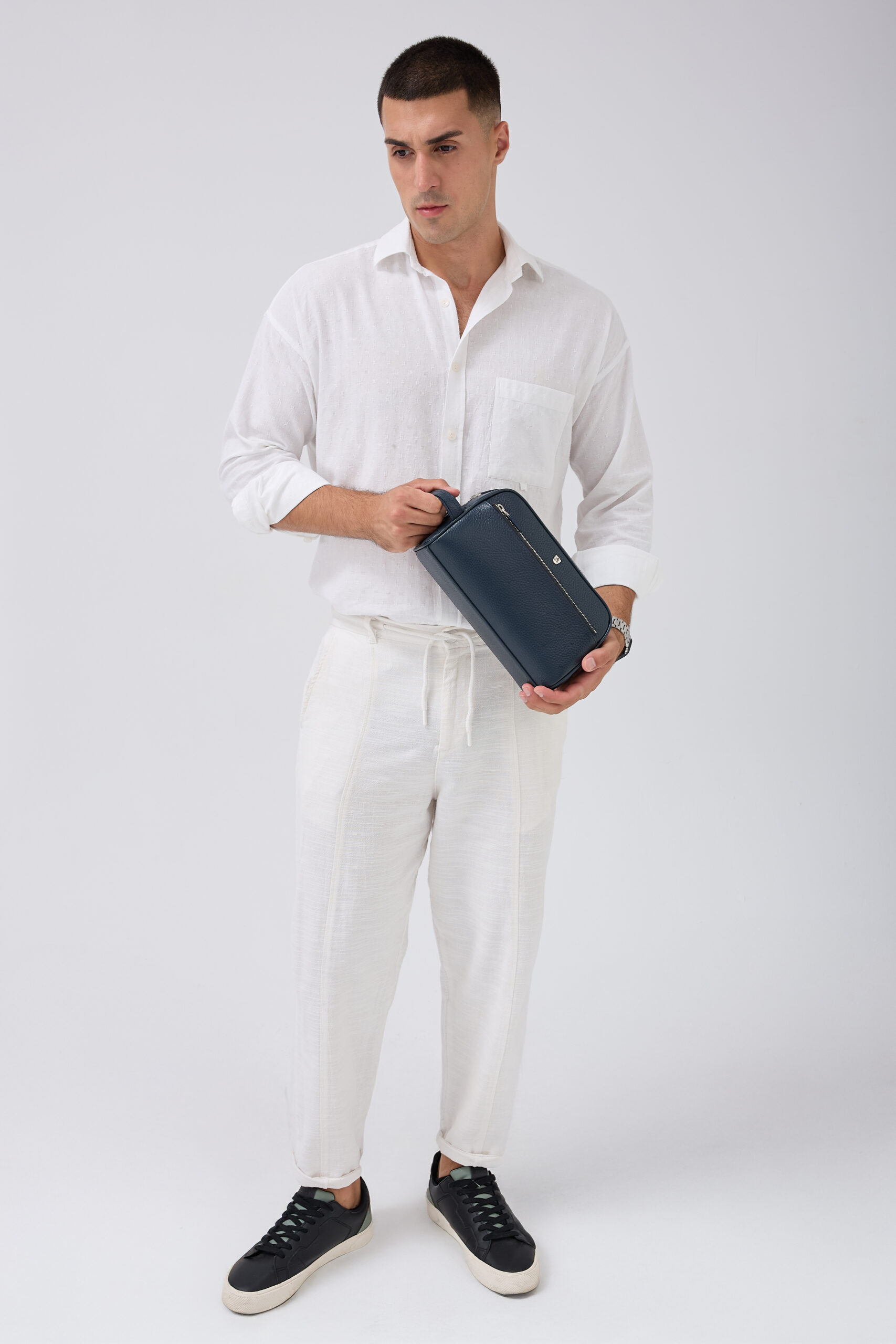 A Class Hakiki Deri Flotr Lacivert Erkek El Çantası (Klaç) 26,5x14x9,5 cm - Image 4