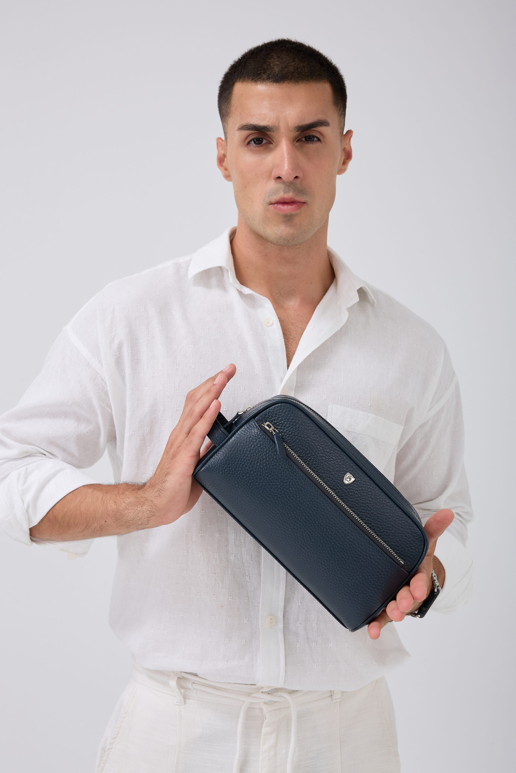 A Class Hakiki Deri Flotr Lacivert Erkek El Çantası (Klaç) 26,5x14x9,5 cm - Image 2